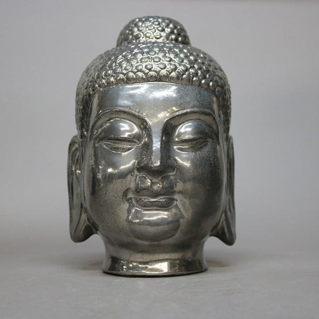 Early 20th Century Tibetan Gilt Silver Ceramic Buddha Head Sculpture 20th C For Sale - Image 5 of 10