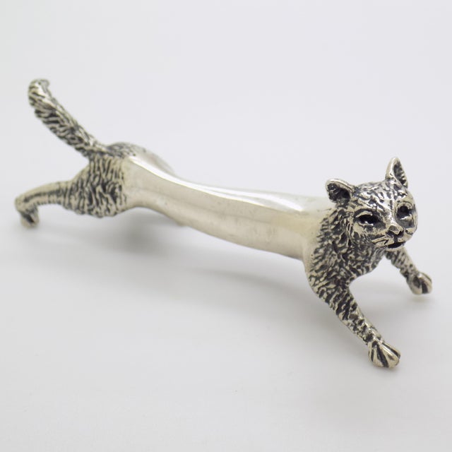 Vintage Italian Handmade Genuine Sterling Silver 925 Cat Shape Spoon Rest Decoration For Sale - Image 4 of 10