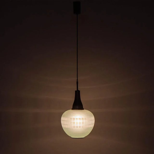 Glass Pendant Lamp, 1960s, in Very Good conditions. Designed 1960 to 1969 Up to 250V (Europe/UK Standard).The wiring of...