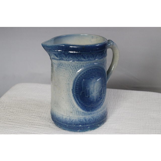 Late 19th Century Blue & White Antique 19th Century Stoneware Jug With Embossed Cows For Sale - Image 5 of 12