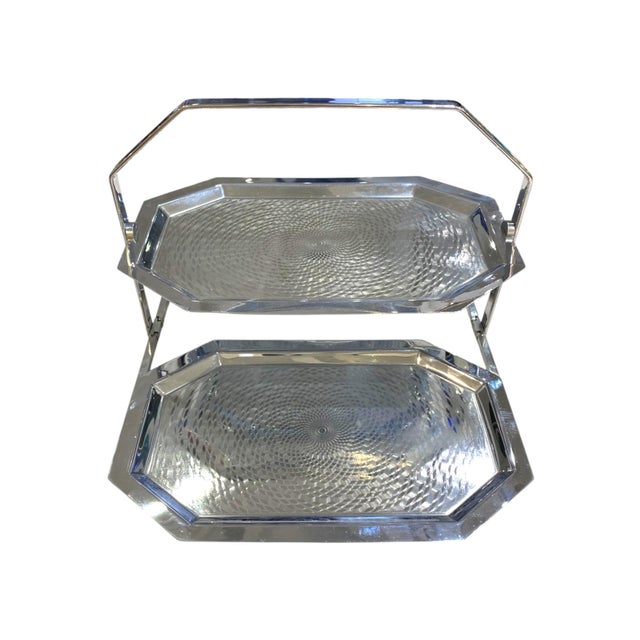 Antique Chrome Chase Brass & Copper Co. Foldable Tiered Serving Tray For Sale - Image 10 of 13