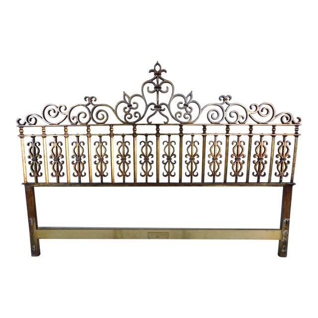 Vintage Italian Regency Wrought Iron Gilt Overlay King Size Headboard For Sale