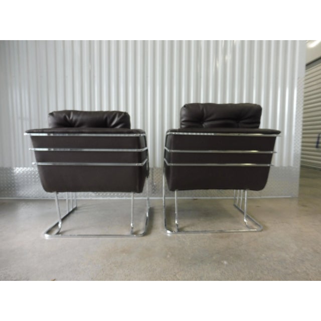 Chrome 1970's Mid-Century Modern Milo Baughman Chrome and Leather Club Chairs - a Pair For Sale - Image 8 of 11
