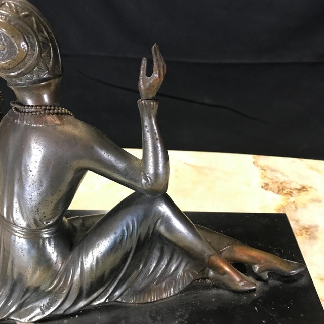French Signed by Molins Art Deco Bronze Sculpture of Lady With Her Mirror For Sale - Image 11 of 13