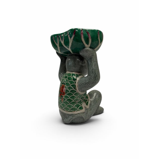 Chinoiserie Vintage Chinoiserie Hand-Painted Ceramic Monkey Soap Dish Catchall For Sale - Image 3 of 6