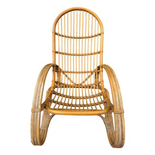 Italian Curved Bamboo and Rattan Armchair in the style of Roberti, 1960s For Sale