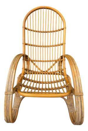 Italian Curved Bamboo and Rattan Armchair in the style of Roberti, 1960s