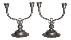 Just Andersen Double Arm Crested Pewter Candlesticks - a Pair