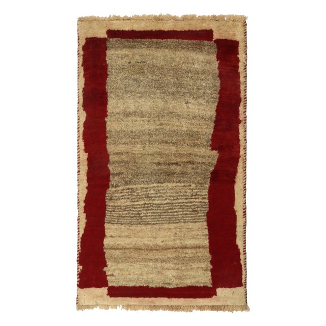 Textile 1950s Vintage Gabbeh Runner in Beige-Brown Open Field With Red Border For Sale - Image 7 of 7