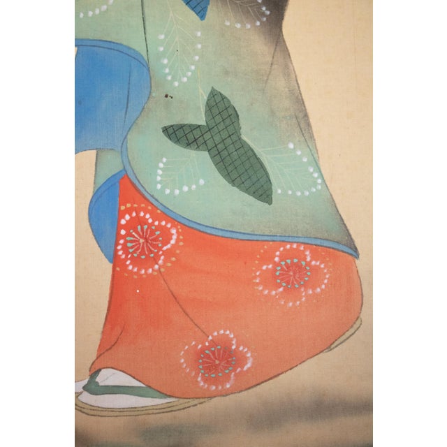Asparagus "Kimono Beauty" by Kojo, Japanese Silk Scroll Painting For Sale - Image 8 of 18
