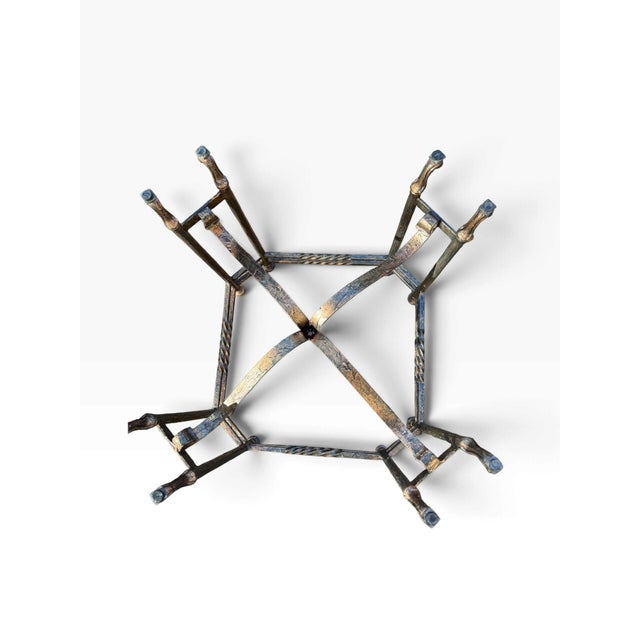 Vintage Pair of Hollywood Regency Style Wrought Iron Side End Tables With Heavy Octagonal Glass Tops For Sale - Image 11 of 12