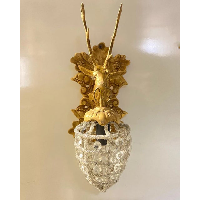 Crystal Beaded Stag Head Sconces, Set of 2 For Sale - Image 9 of 9