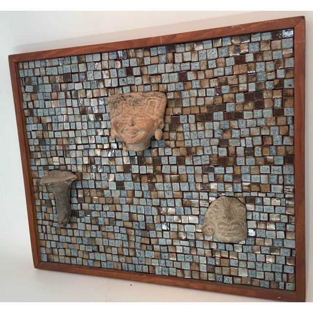 Mosaic wall sculpture with real pre-Colombian artifacts incorporated by world renowned artist David Holleman(American,...