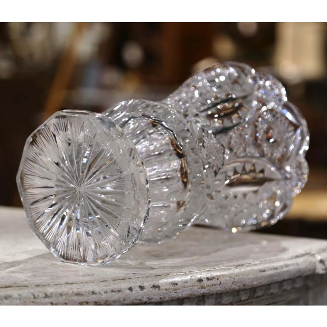Glass Mid-Century French Cut Crystal Vase With Floral and Geometric Motifs For Sale - Image 7 of 7
