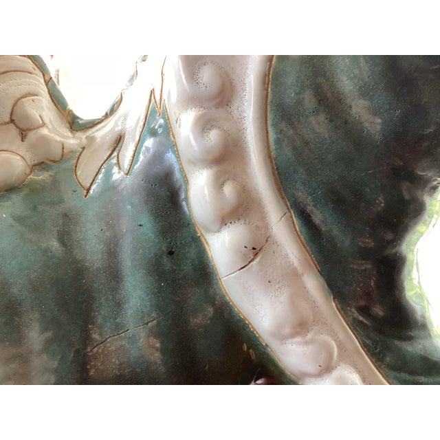 Pair of Monumental Antique Chinese Porcelain Foo Dog Statues – Emerald Green Glaze For Sale - Image 11 of 12