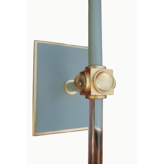 Baby Blue Visual Comfort Baby Blue Glass Rod Jeweled Custom Raffia Shell Trim Shade Single Light Wall Lamp Sconce For Sale - Image 8 of 9
