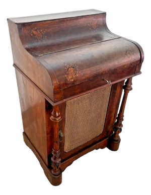 Antique Davenport Captain's Desk Locking Top and Cabinet, Easel, Shelves, Inlay