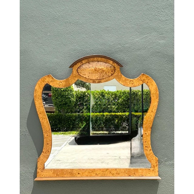 Late 20th Century Vintage Burl Wood Marquetry Wall Mirror For Sale - Image 5 of 18