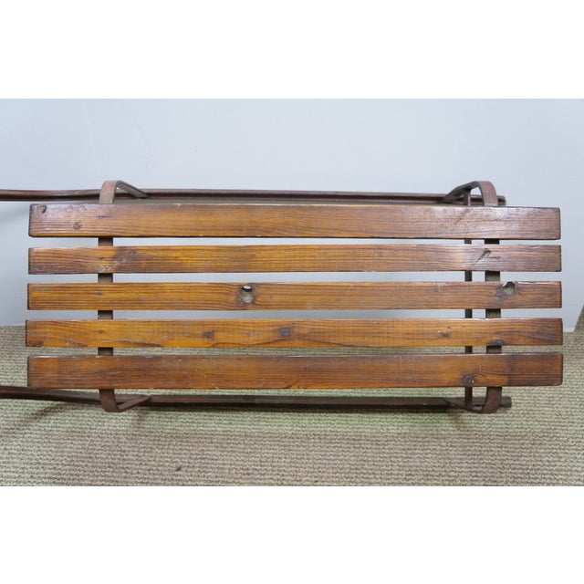 Wood Mid Century Slatted Oak & Iron Snow Sled Sleigh Pull Tow Toboggan Sledge 34" For Sale - Image 7 of 18