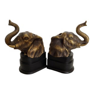 Vintage C 2 C Cast Resin Bronze Elephant Head Bookends For Sale