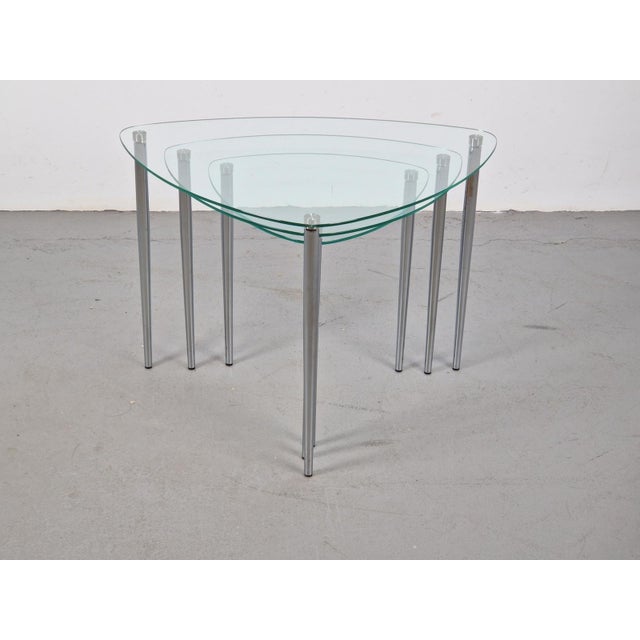 Triangular Nesting Tables in Glass and Metal, 1970s, Set of 3 For Sale - Image 4 of 13