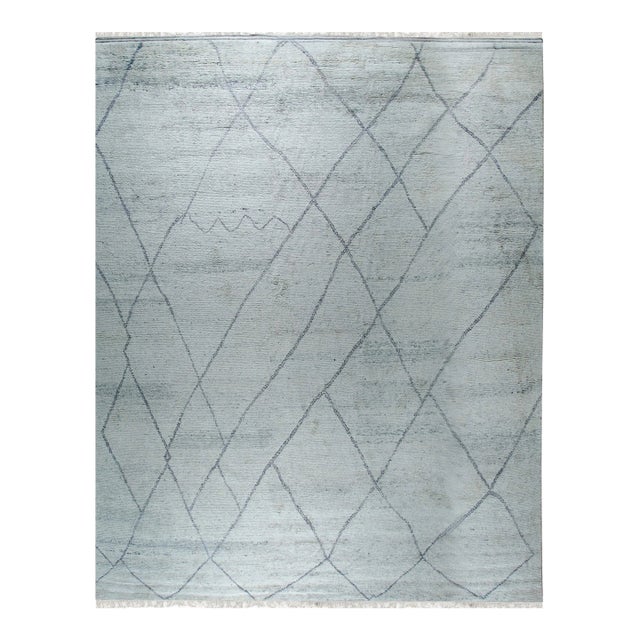 9x12 Penelope Diamond Silver Diamond Modern Hand Knotted Wool Carpet Rug For Sale