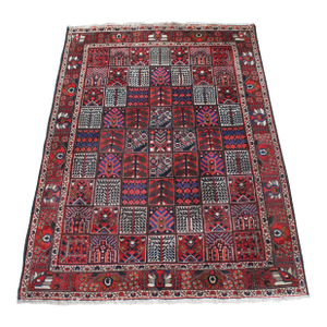 Vintage Oriental Hand Woven Geometric Wool Floral Garden Area Rug Red Blue 7x 10