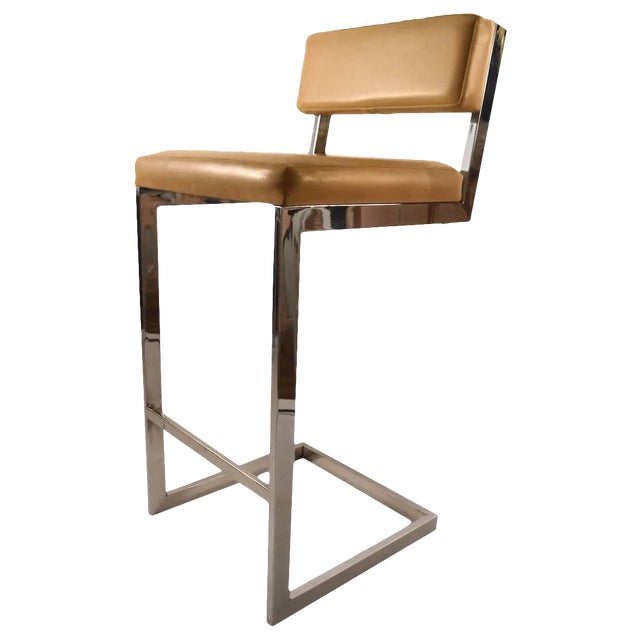 Squared Chrome Stool Attributed to Milo Baughman For Sale
