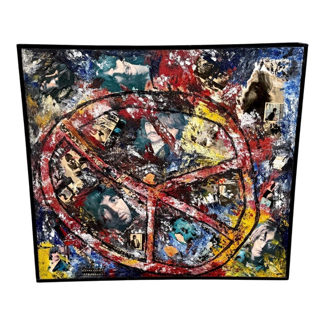 Imagine Peace' Monumental Mixed Media Beatles Painting, Circa 1970 For Sale