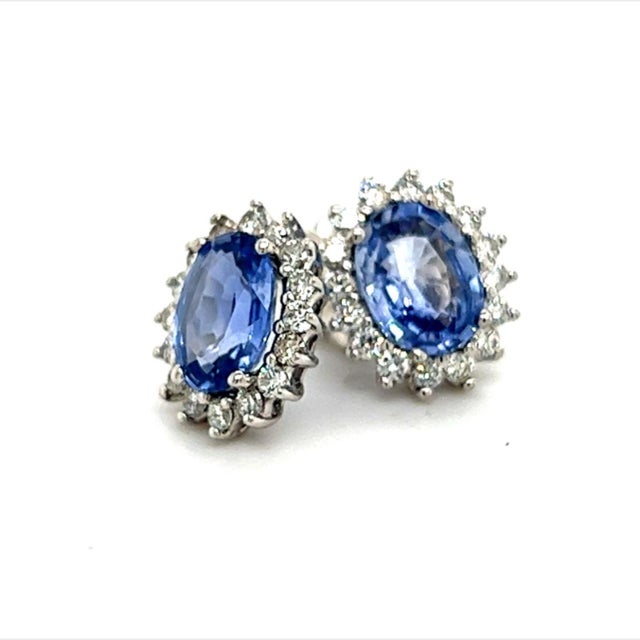 Traditional Natural Sapphire Diamond Earrings 14k Gold 3.2 TCW Certified For Sale - Image 3 of 12