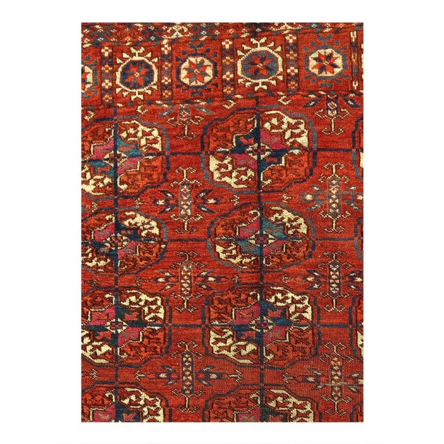 Antique Tekke Turkmen rug of small square size, with very fine weave, good colour.A small Tekke Turkmen rug with 3 rows of...