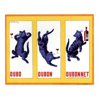 1937 French Alcohol Advertisement Print for Dubonnet for the Cat Lover, Matted For Sale