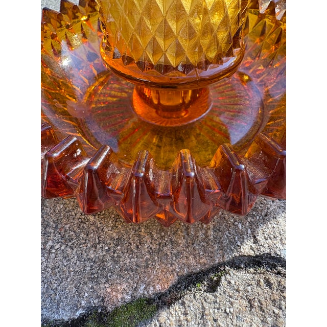 Pair Indiana Glass Amber Diamond Cut Point Votive Peg Holders and Candle Bases, MCM For Sale - Image 9 of 9