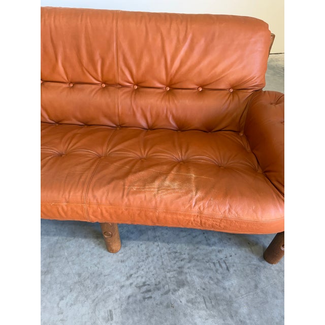 Mid Century Brazilian Sergio Rodriguez Style Cognac Leather Sofa For Sale - Image 10 of 12