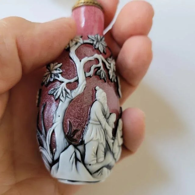 Antique Chinese Pink Snowstorm Peking Glass Snuff Bottle For Sale In Raleigh - Image 6 of 8