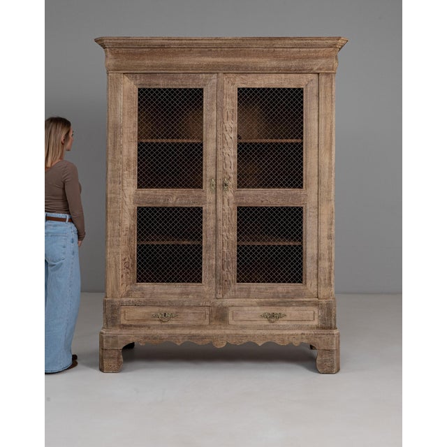 1880s French Provincial Oak Vitrine With Wire Mesh Doors For Sale - Image 18 of 18