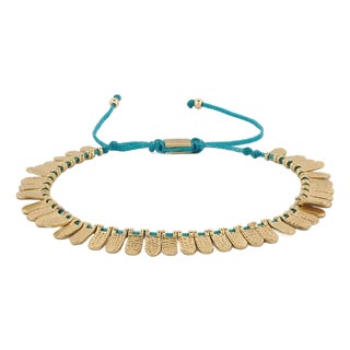 Fish Scale Turquoise & Gold Cord Bracelet For Sale