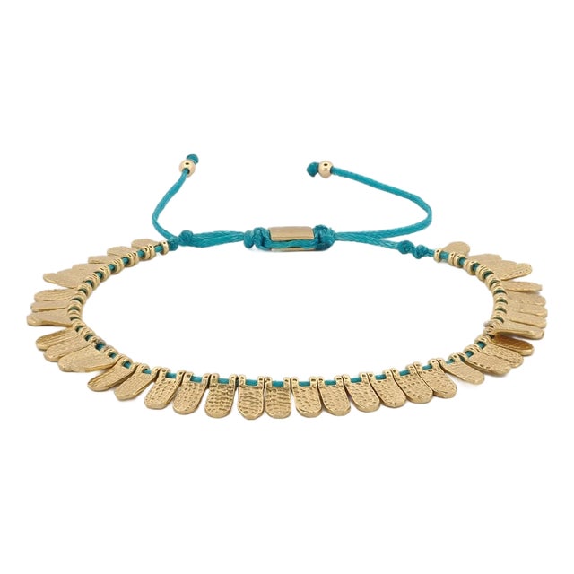 Fish Scale Turquoise & Gold Cord Bracelet For Sale