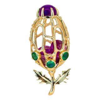 Amethyst Flower Bud Pendant in 14k Gold For Sale