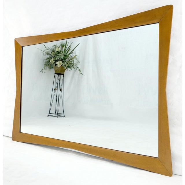 Late 20th Century Large MCM 51" Wide Light Walnut Bow Tie Rectangle 3D Frame Wall Mirror MINT! For Sale - Image 5 of 10