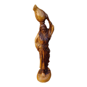 Vintage Wood Carved "Water Carrier" Woman Sculpture Figurine
