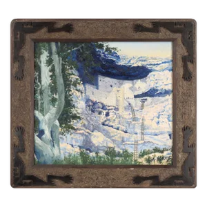 Montezuma Castle, Anasazi Village Landscape With Hand-Carved Frame by Lm Norris