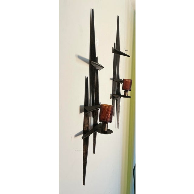 Mid-Century Modern Vintage Brutalist Mid-Century Modern Wall Candle Sculptures Sconces - A Pair For Sale - Image 3 of 12