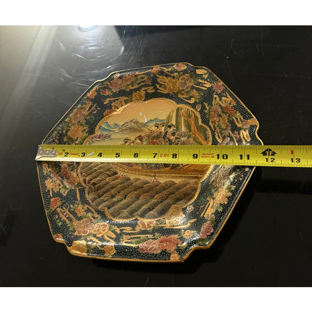 1950s Royal Satsuma 1950s Geishas Handpainted Porcelain 11” Plate 24k Gold Ornate For Sale - Image 5 of 6