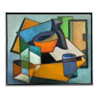 Mid-Century Cubist Oil on Canvas Painting For Sale
