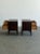 W22 D16 H23.75 Nightstands have been fully restored. Refinished with a light dark stain. Recessed pull features a...