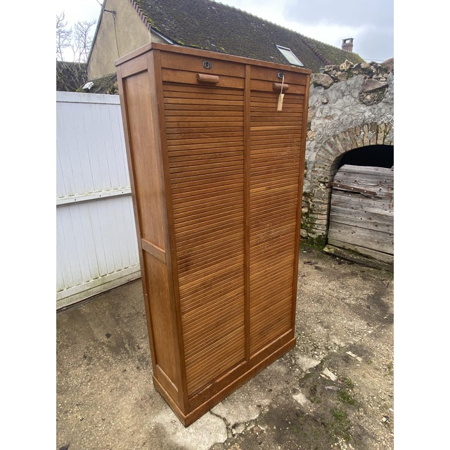 Oak Double Column Roll-Top Filing Cabinet, 1950s For Sale - Image 16 of 18