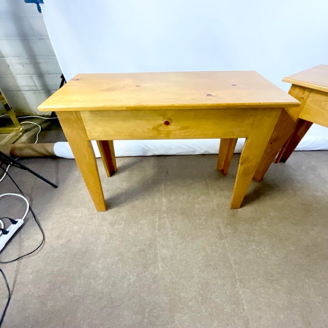 1950s Rustic Farmhouse Arts & Crafts Pine Console Tables - Large Nightstands - A Pair. For Sale - Image 10 of 12