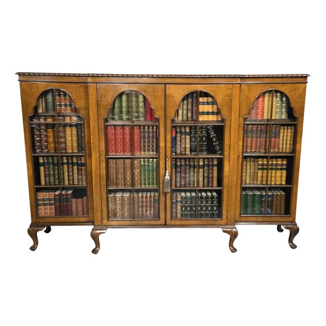 Queen Anne Walnut Adjustable Library Bookcase, 1910 For Sale