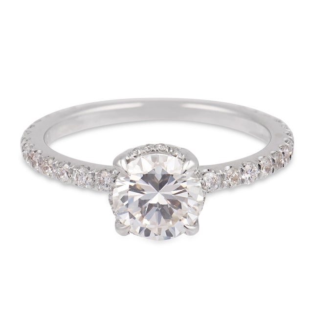Contemporary Vintage Gia 0.76 Carat Round Brilliant Cut Diamond 14k White Gold Pave Ring, Size 5 For Sale - Image 3 of 7